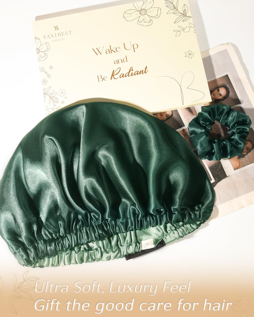 YANIBEST sage satin bonnet shown in Sage color as stylish sleep accessory