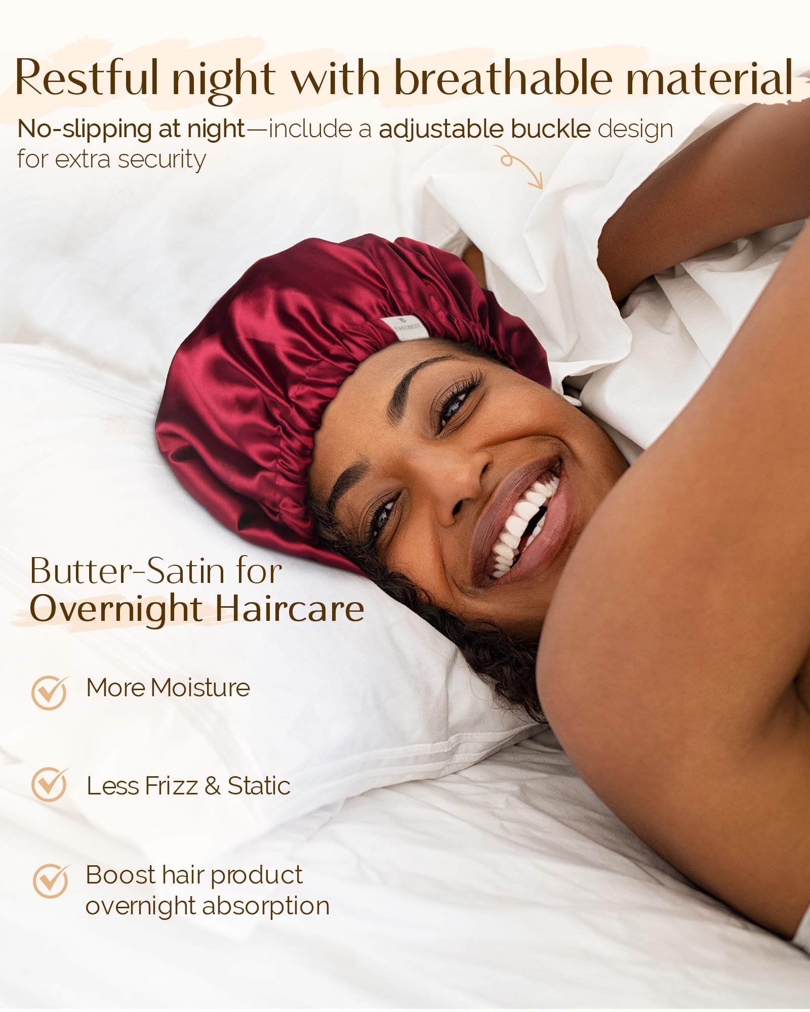 YANIBEST satin bonnet with adjustable double layer for secure, customizable fit.