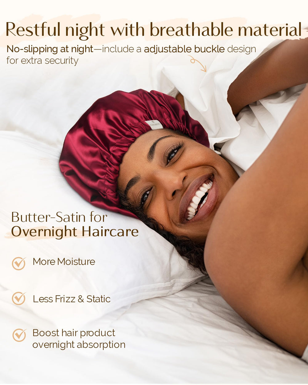 YANIBEST satin bonnet with adjustable double layer for secure, customizable fit.