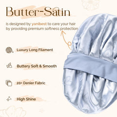 YANIBEST satin bonnet blue tie-band closeup shows secure overnight fit