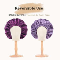 YANIBEST satin bonnet purple inside view shows adjustable elastic band for comfortable fit.