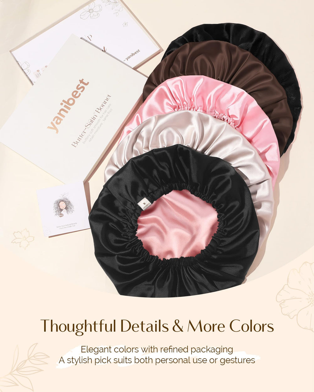 YANIBEST satin bonnet used during makeup or hair care routines for convenience.