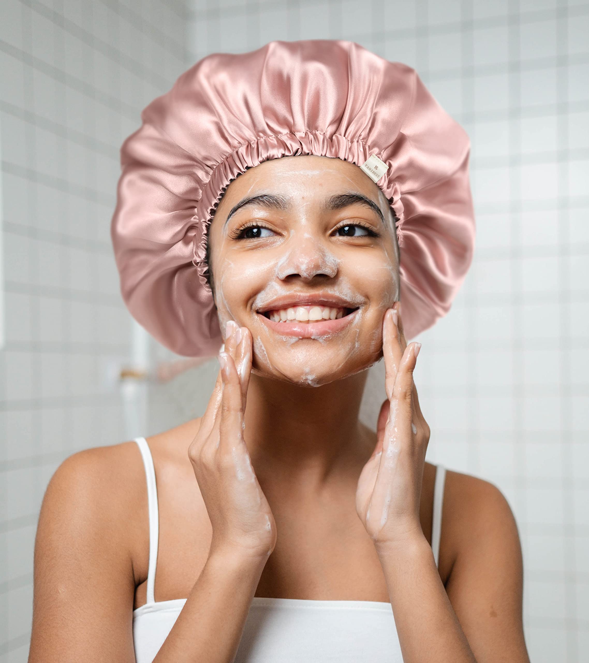 YANIBEST satin bonnet for night routine keeps hair tucked during skincare.
