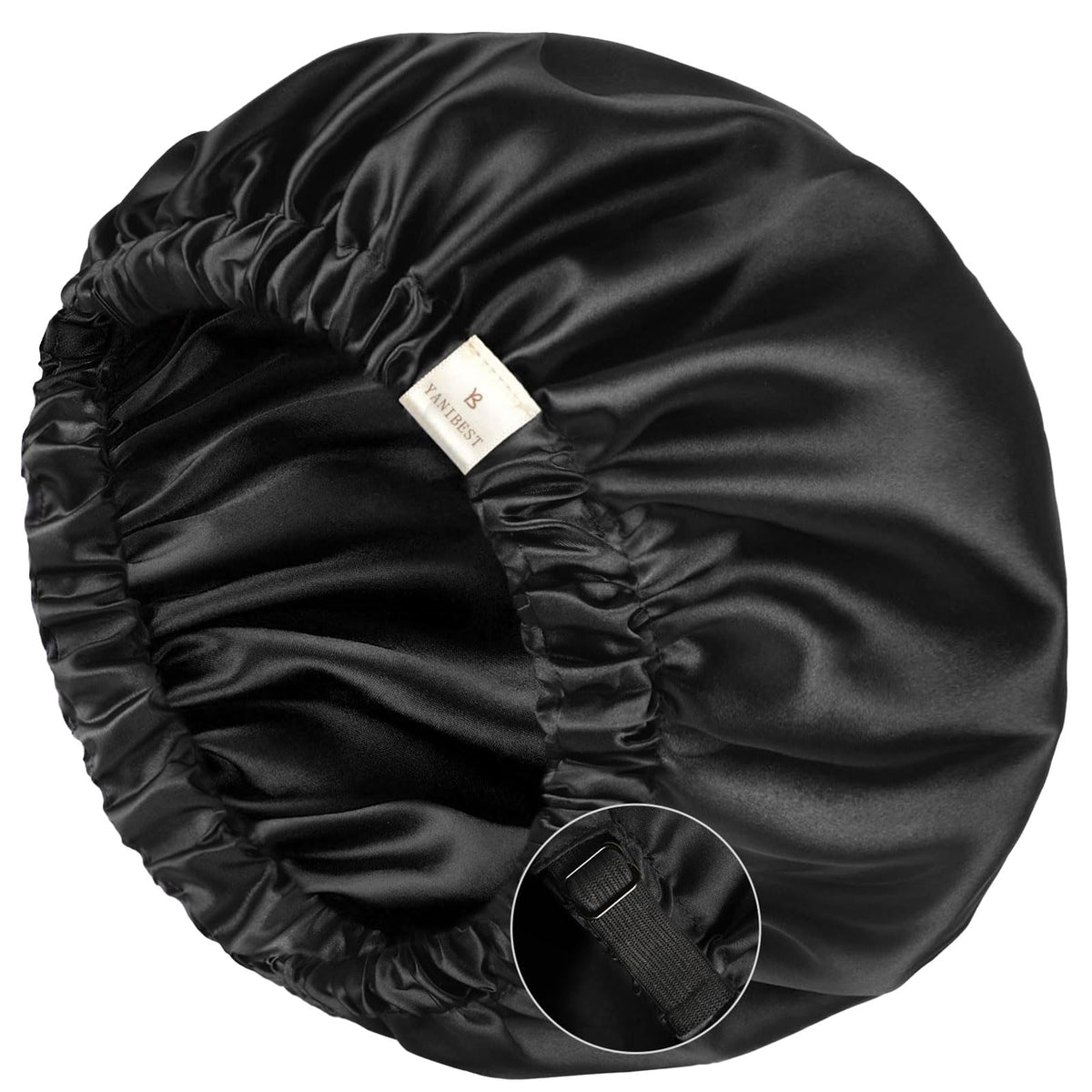 YANIBEST satin bonnet close-up shows soft material for comfortable sleep.