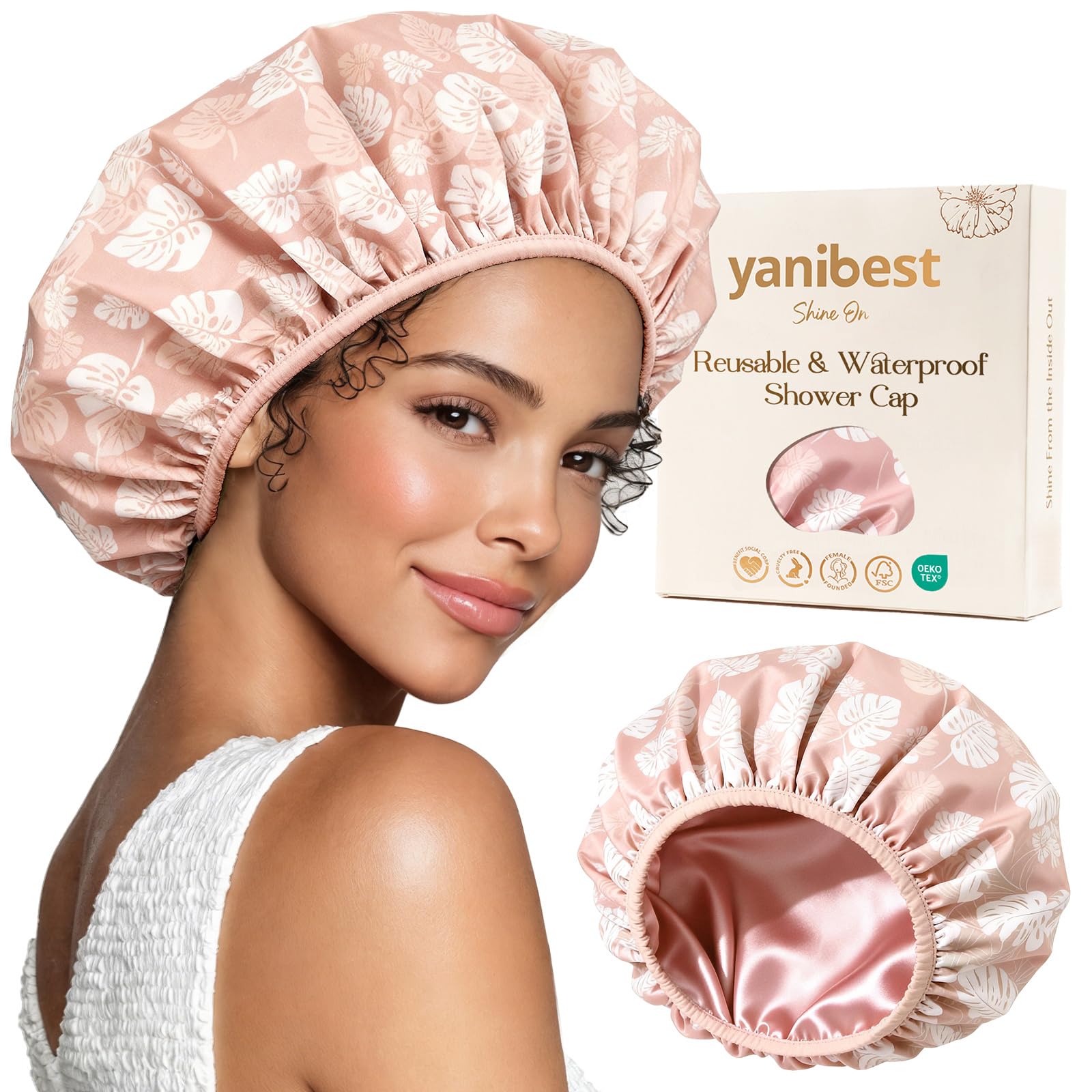 Yanibest shower cap waterproof double-layer cap keeps hair dry during showers