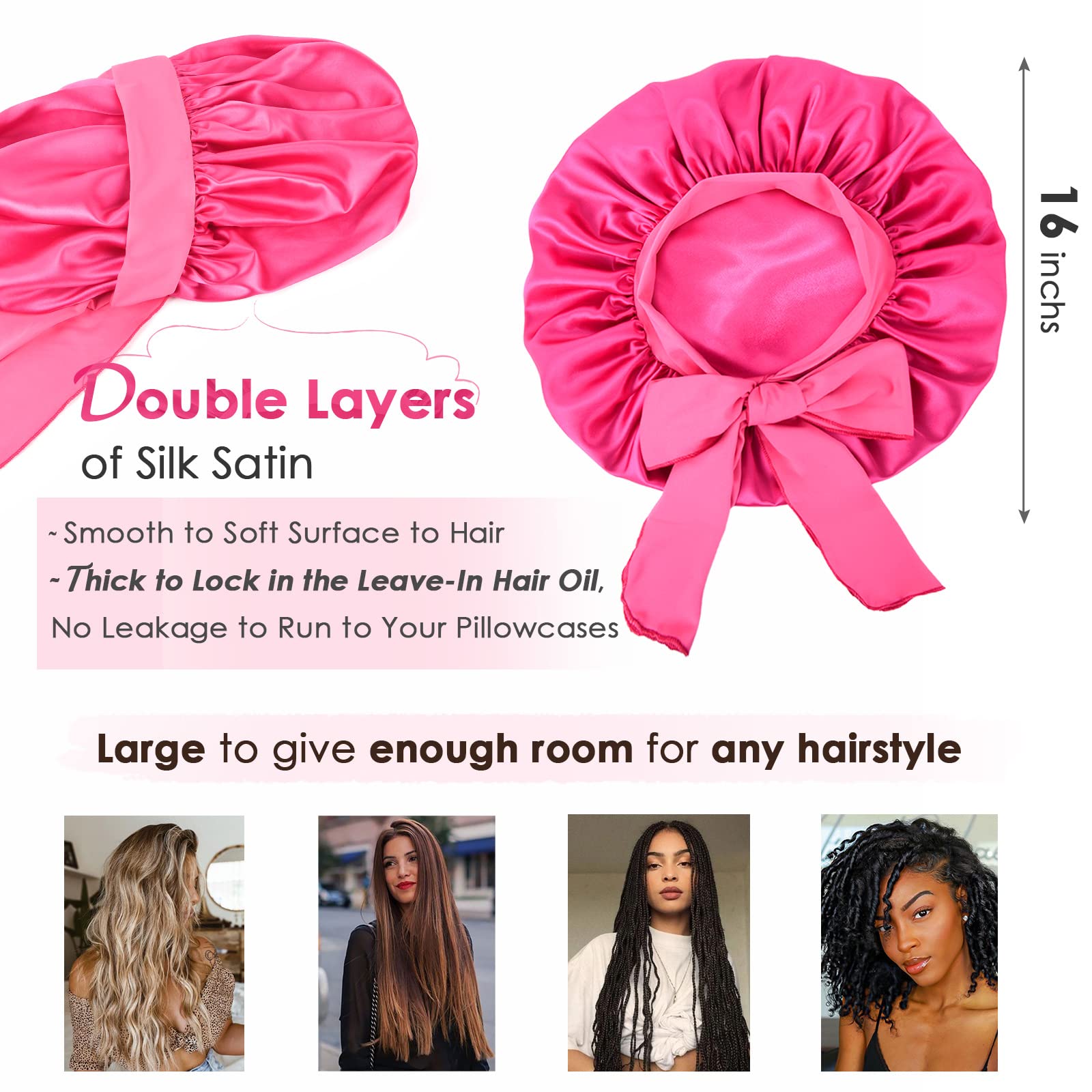YANIBEST Silk Bonnet adjustable tie band ensures secure, comfortable sleep