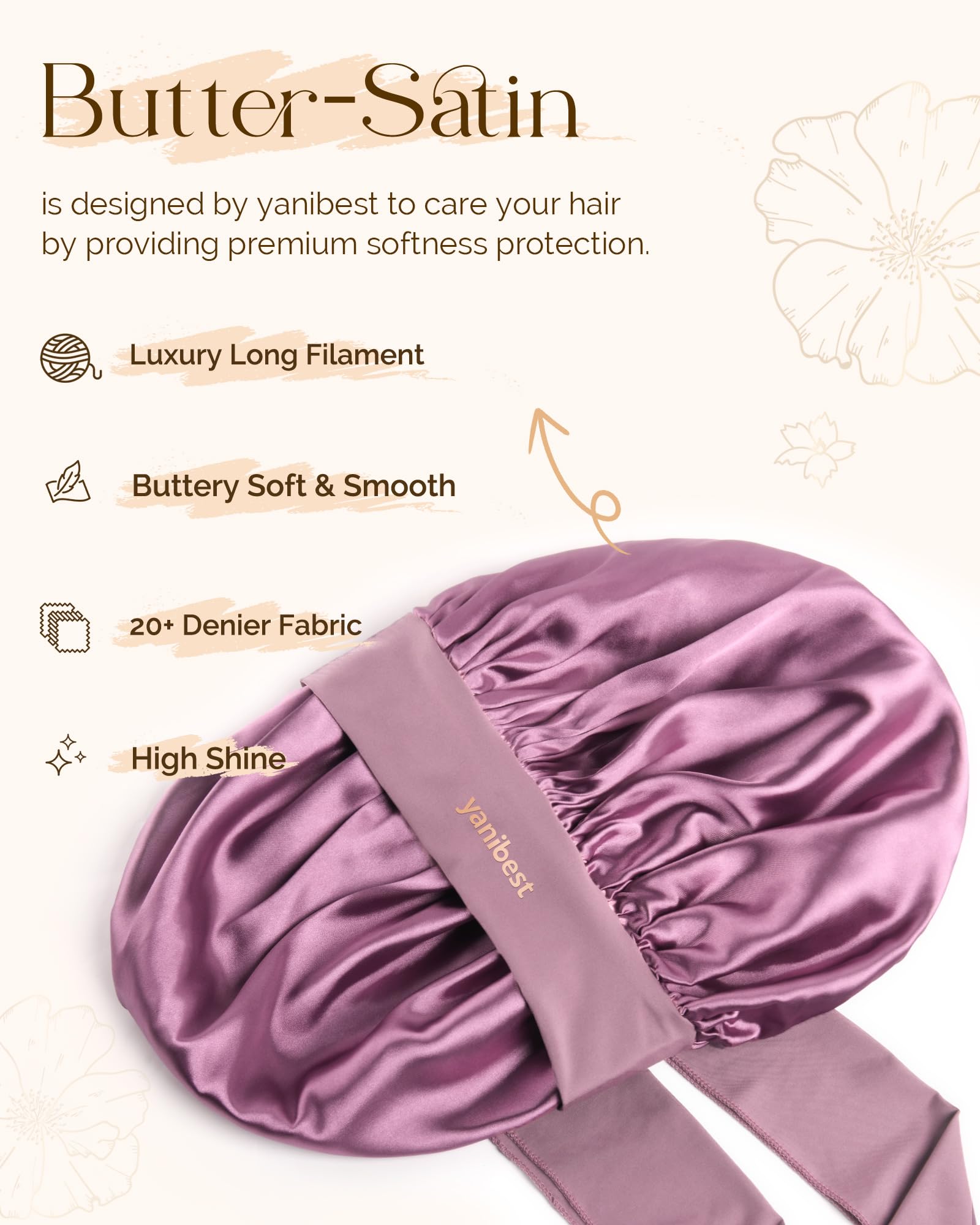 YANIBEST silk bonnet double-layer satin lining reduces friction and tangling.