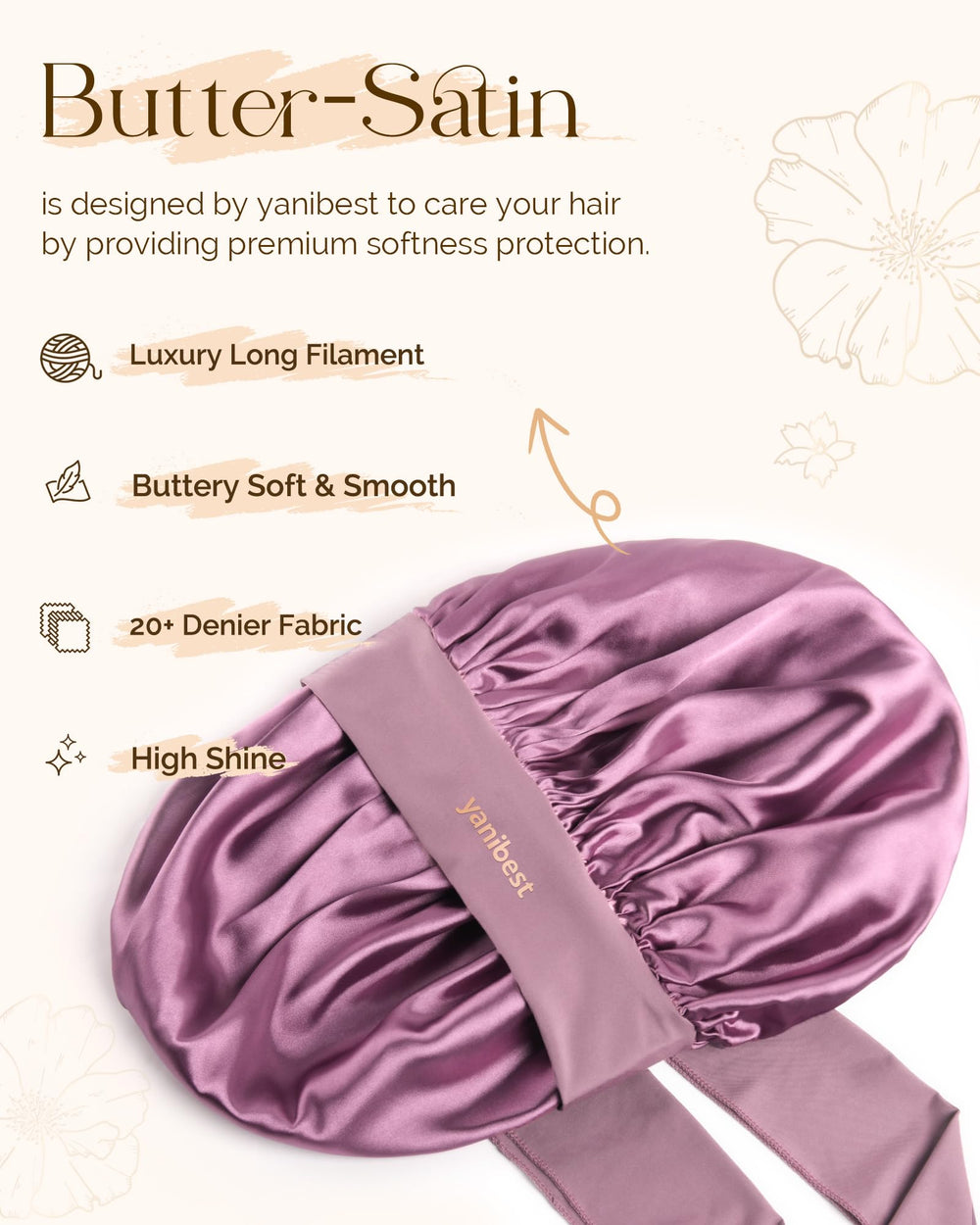 YANIBEST silk bonnet double-layer satin lining reduces friction and tangling.