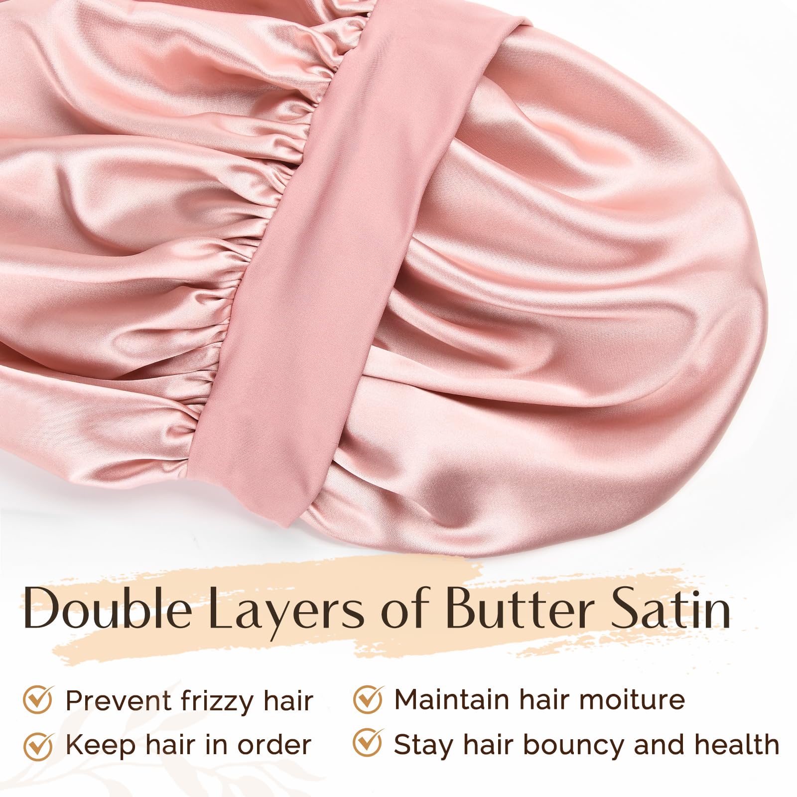 YANIBEST silk bonnet shows secure elastic band for overnight stay-in-place fit.
