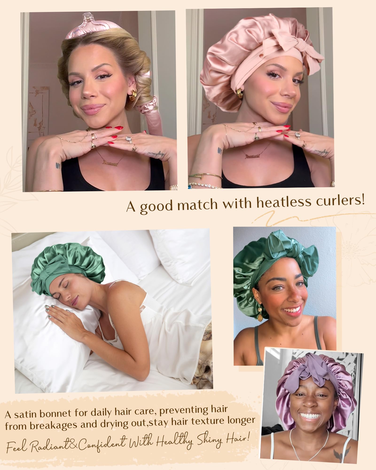 YANIBEST silk bonnet styled with a front bow for versatile fashion