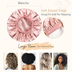 YANIBEST silk sleep cap worn for bed or makeup to prevent tangles.