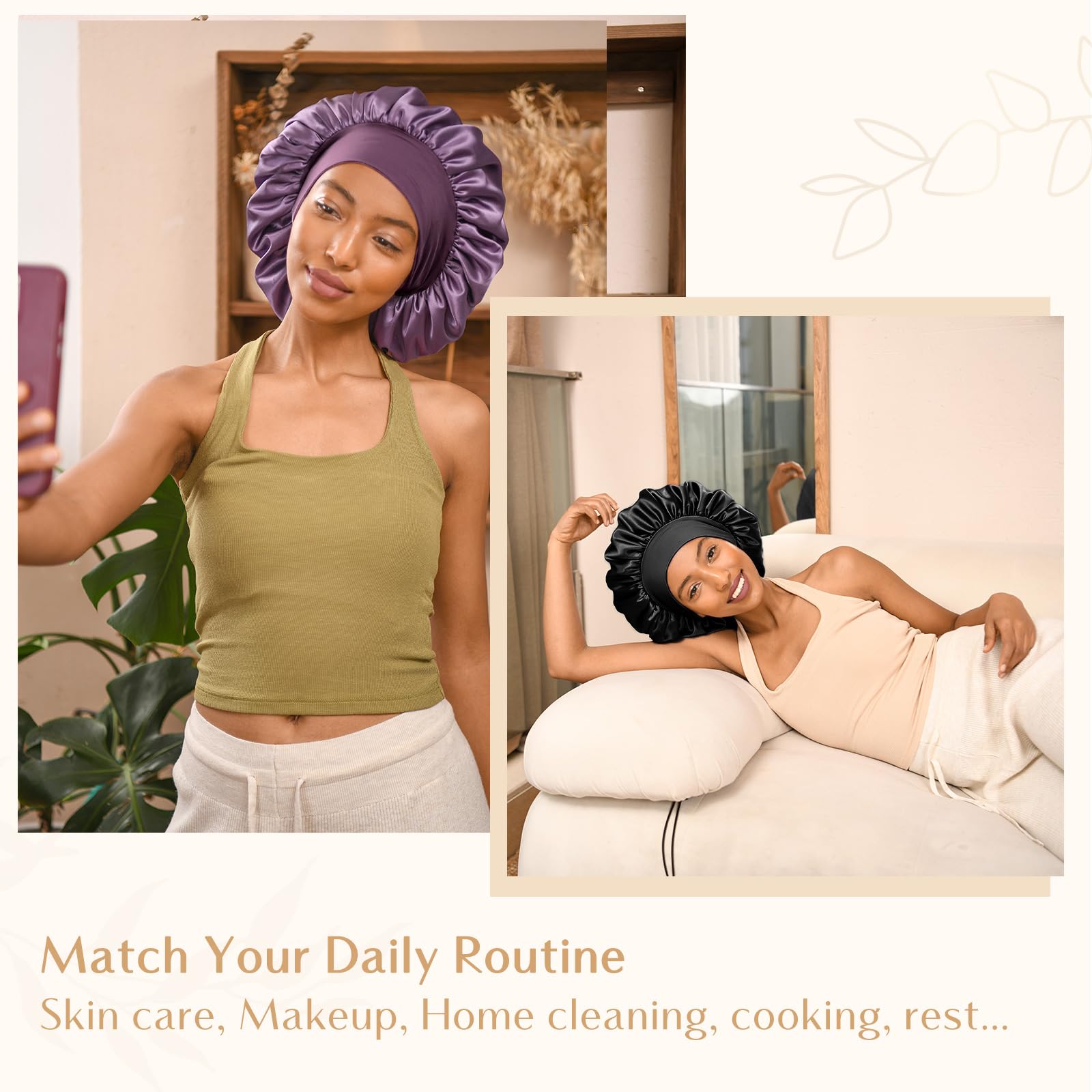 YANIBEST bonnet in use during beauty routine shows versatile hair care.
