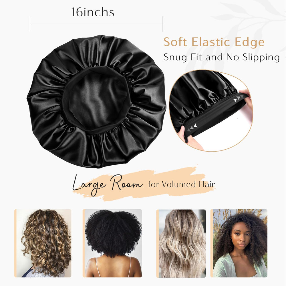 YANIBEST bonnet on head during sleep demonstrates curl-friendly protection.
