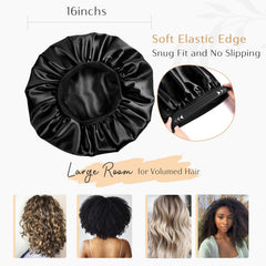YANIBEST bonnet on head during sleep demonstrates curl-friendly protection.