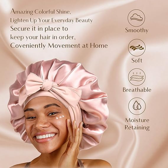 YANIBEST Silk Bonnet worn on head protects styles overnight and during routines