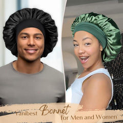 YANIBEST silk bonnet on head demonstrates secure fit for overnight wear