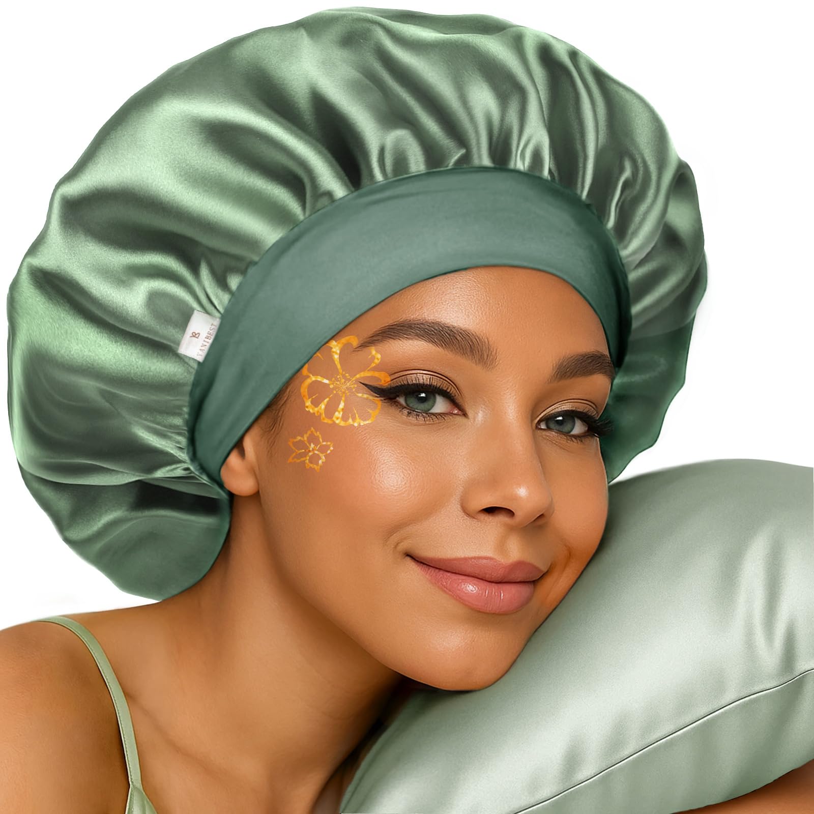 YANIBEST silk bonnet for overnight wear reduces friction and protects hair while you sleep.