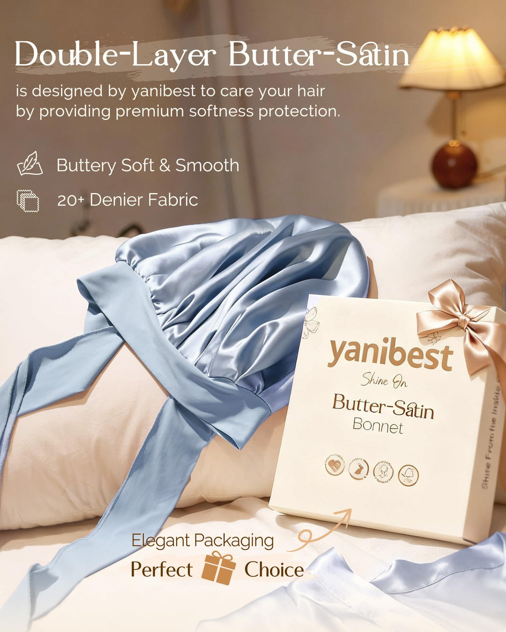 YANIBEST Silk Bonnet styled bow shows versatile fashion while protecting hair