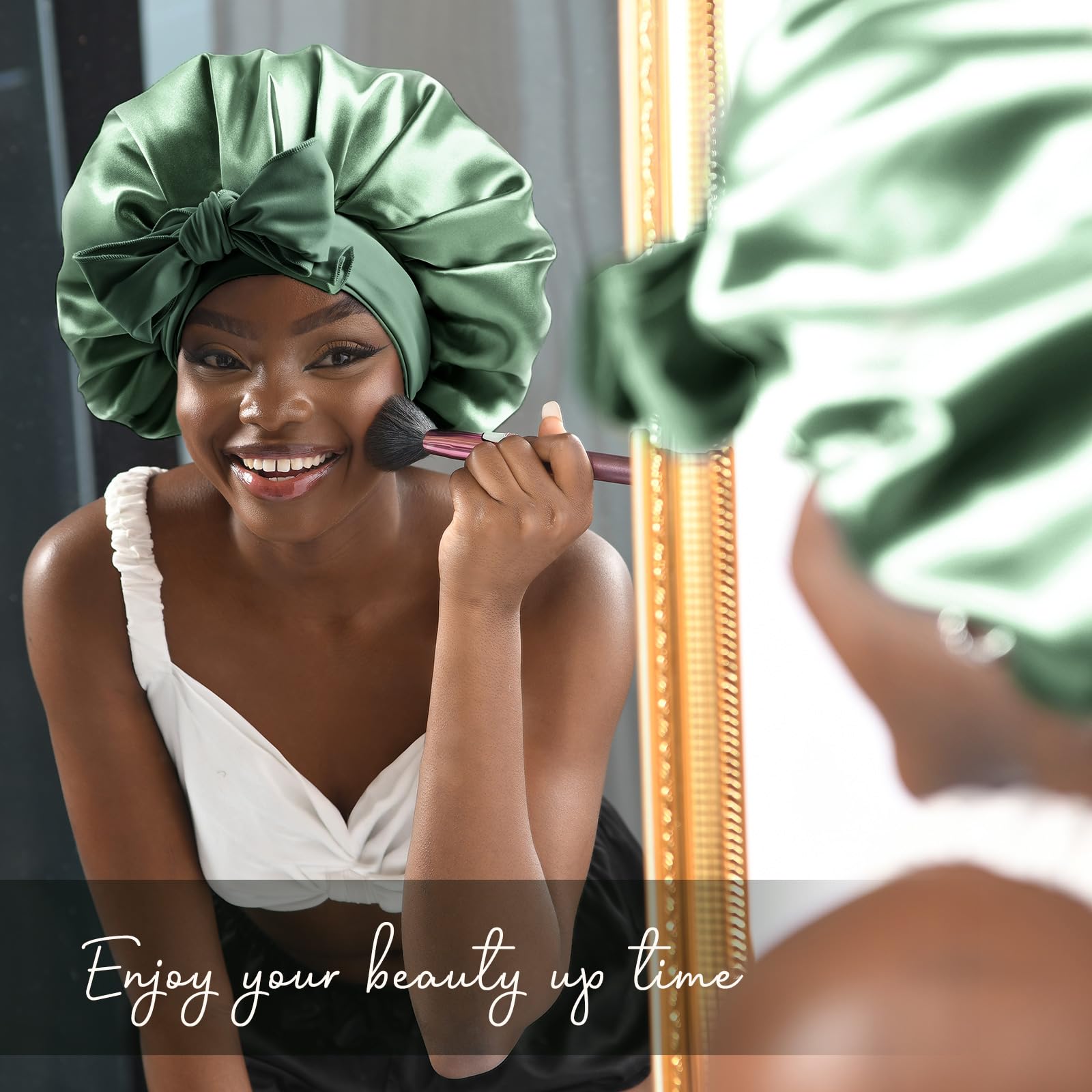 YANIBEST Silk Bonnet stylish-wrap-bow shows off a chic look.