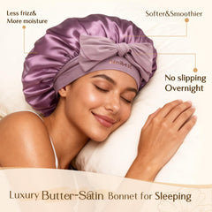 YANIBEST silk bonnet tie-band adjustable demonstrates secure fit for restless sleepers.