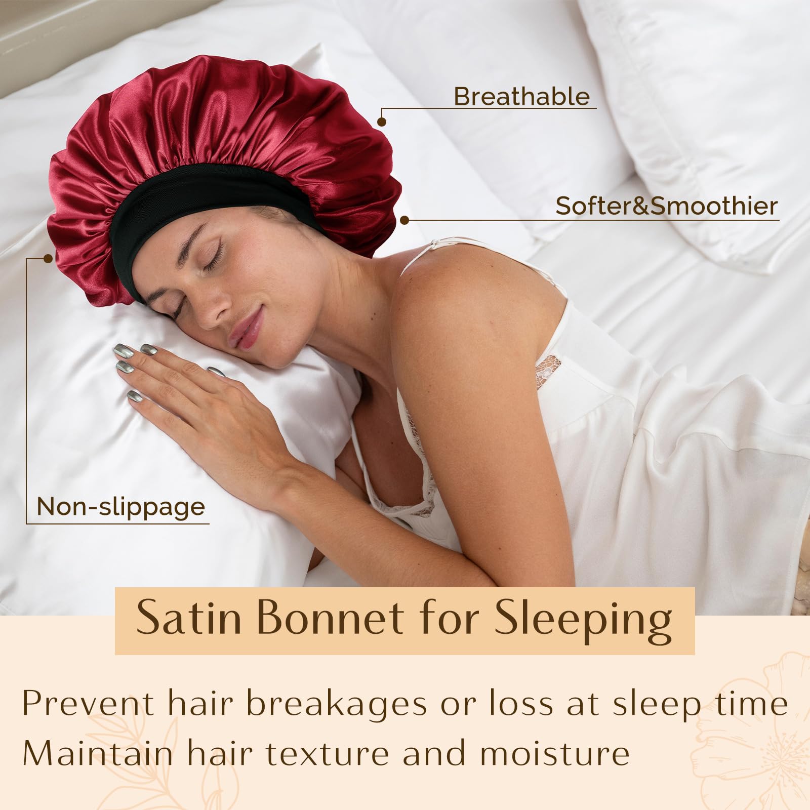 YANIBEST two-layer satin bonnet provides enhanced coverage for curls.