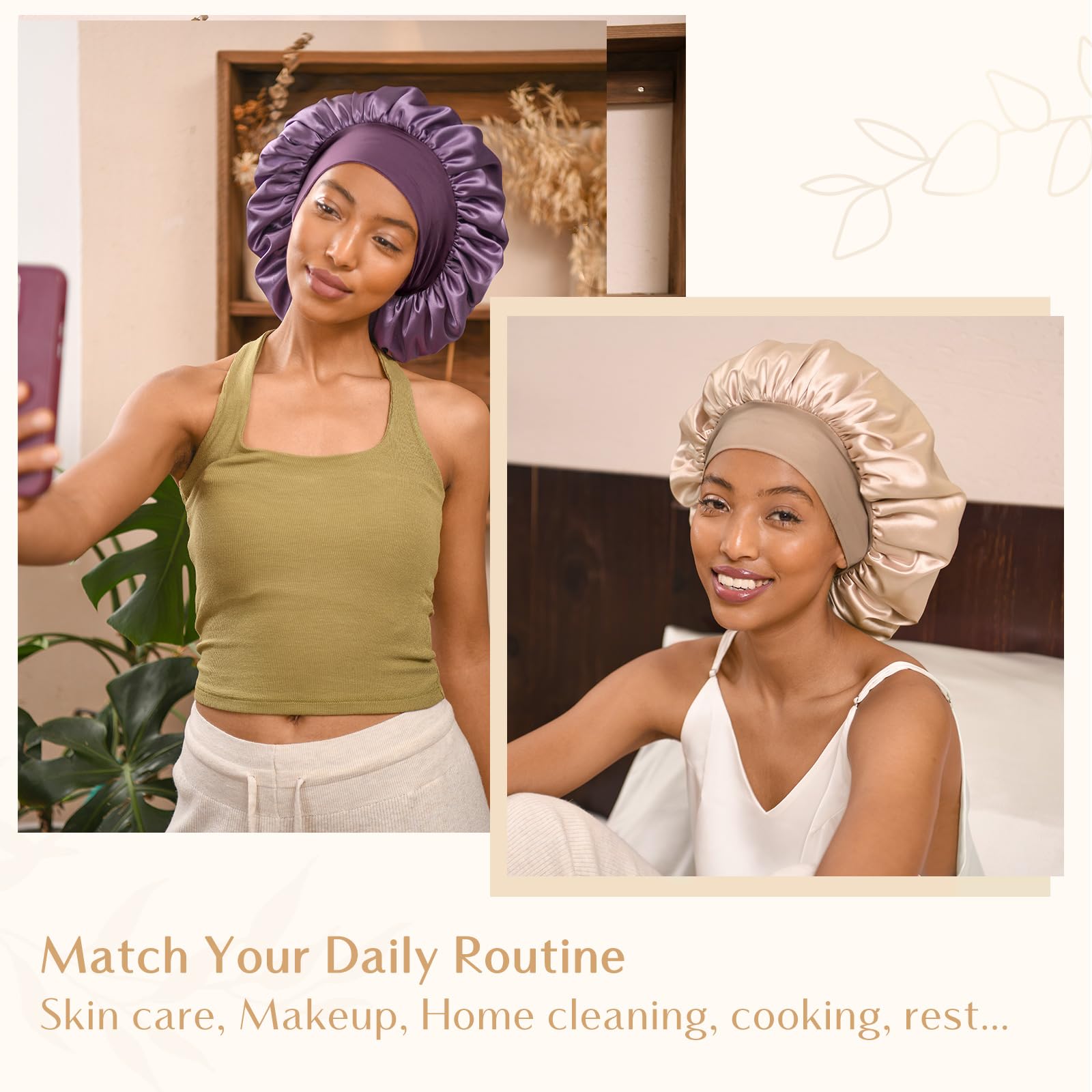 YANIBEST silk bonnet used for sleep and beauty routines at home.