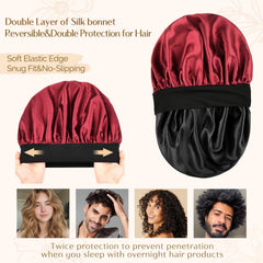 YANIBEST wine-red satin bonnet shows gentle satin sheen for hair protection.