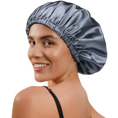 YANIBEST Silk Satin Bonnet ash-blue interior close-up highlighting soft lining for gentle hair care.
