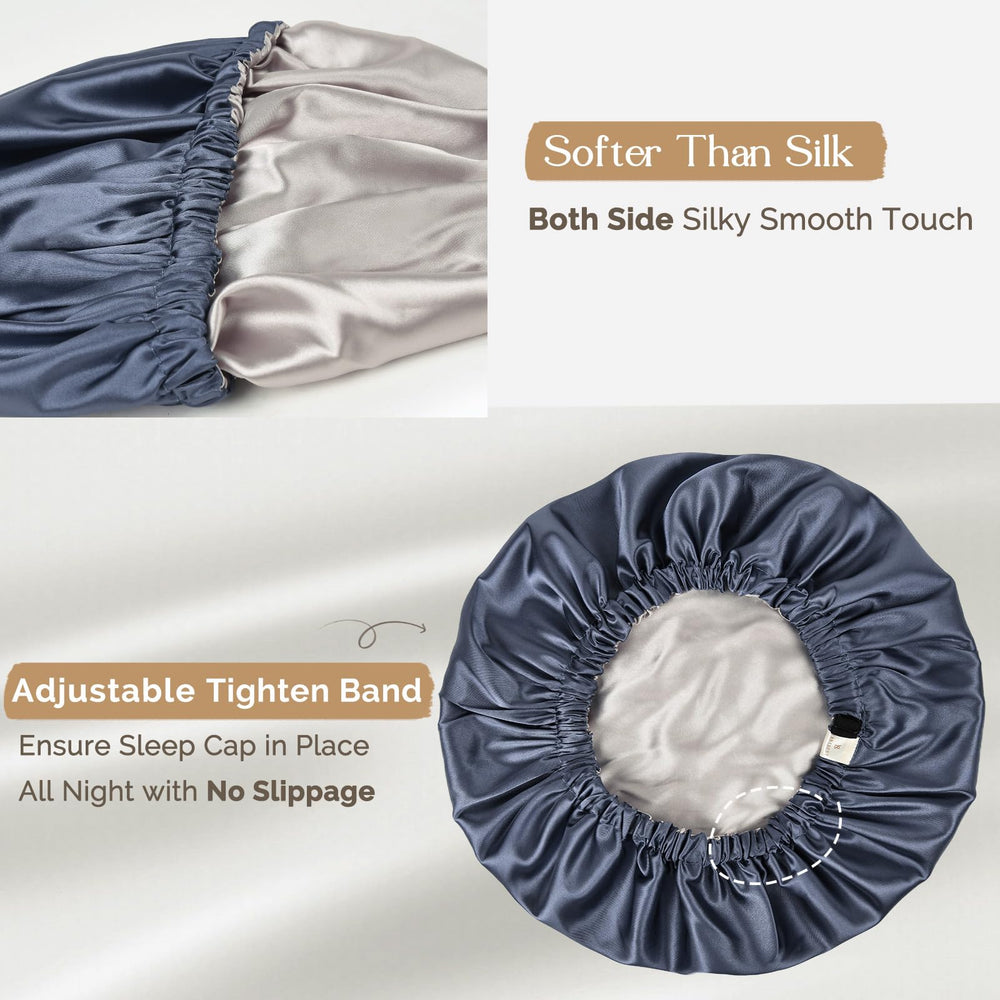 YANIBEST Silk Satin Bonnet ash-blue color options display for matching sleepwear.