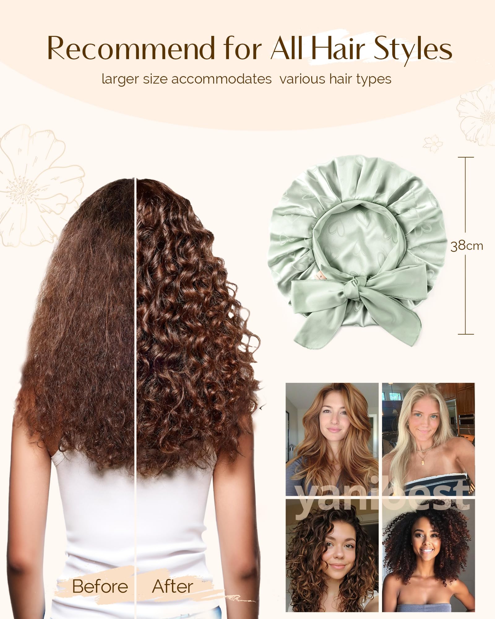 YANIBEST sleep cap in use preserving curls and waves overnight