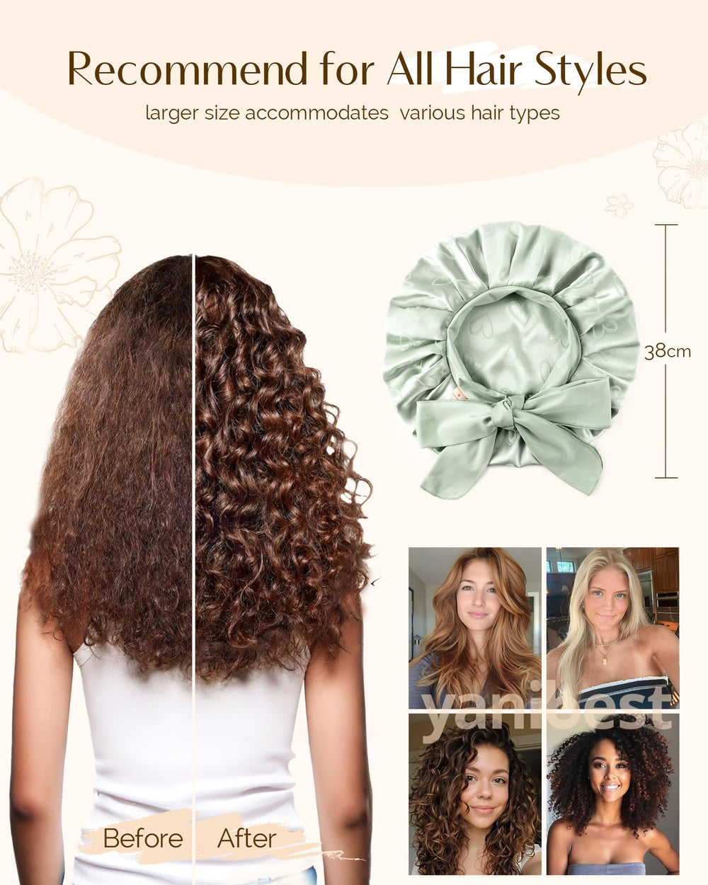YANIBEST sleep cap in use preserving curls and waves overnight