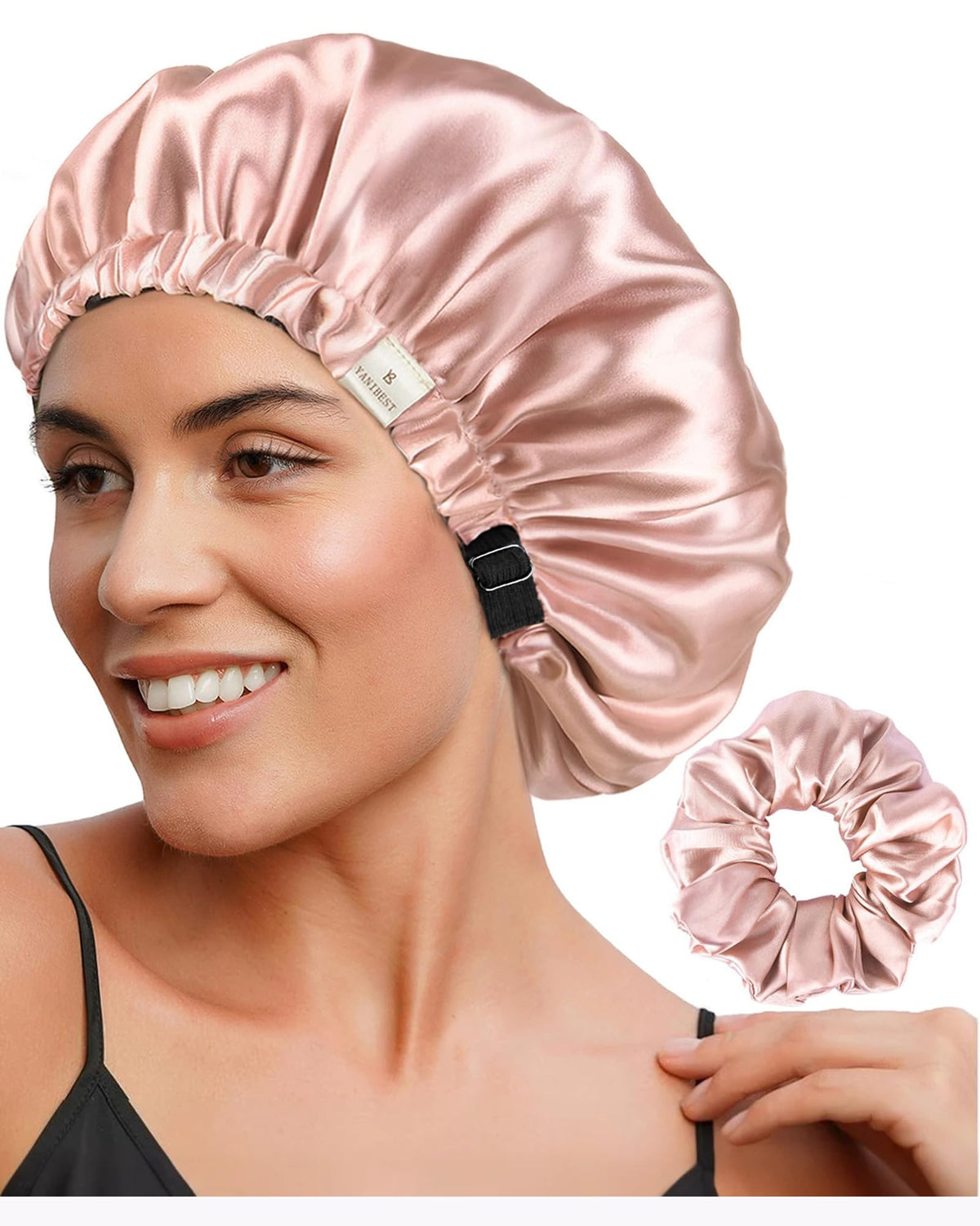 YANIBEST soft-satin bonnet closeup reduces friction for smooth hair while sleeping.
