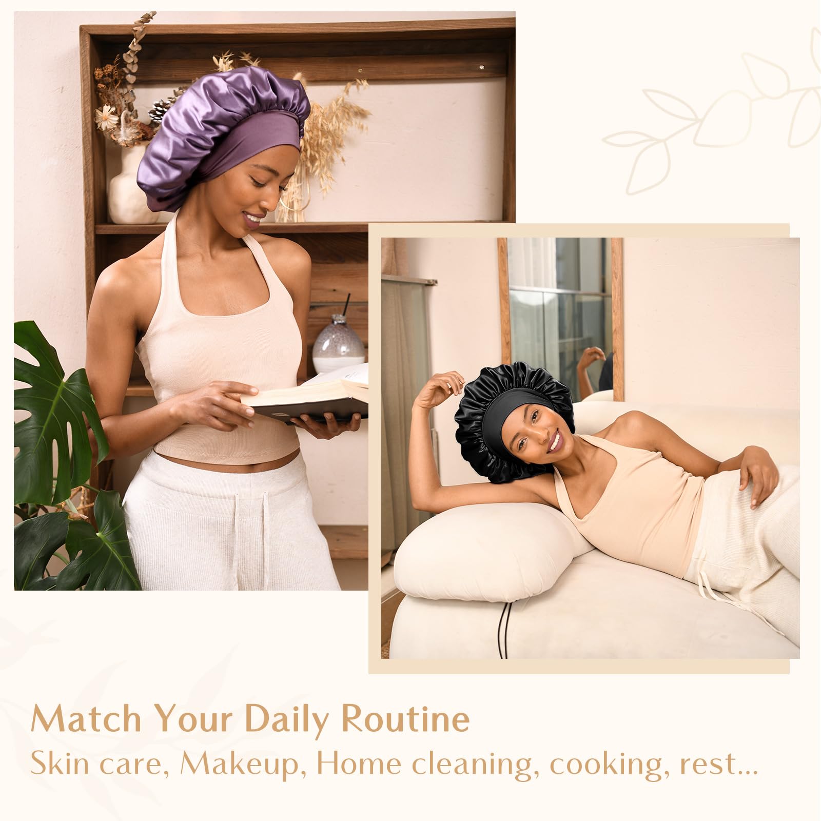 YANIBEST versatile-use silk bonnet suits sleeping, washing, and makeup routines.