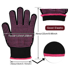YANTAISIYU heat-resistant gloves showing silicone bumps for improved grip during styling.