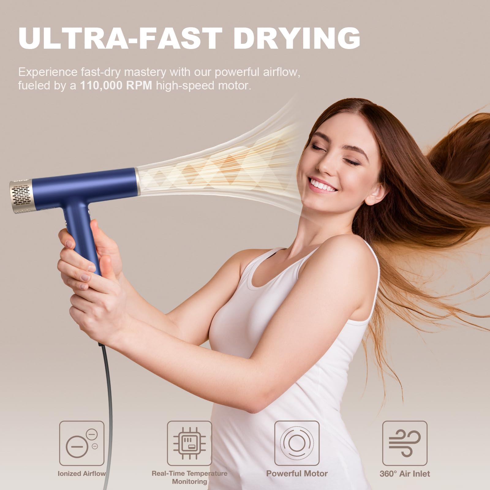 YAPOY hair dryer emits 200 million negative ions to seal moisture and reduce frizz.