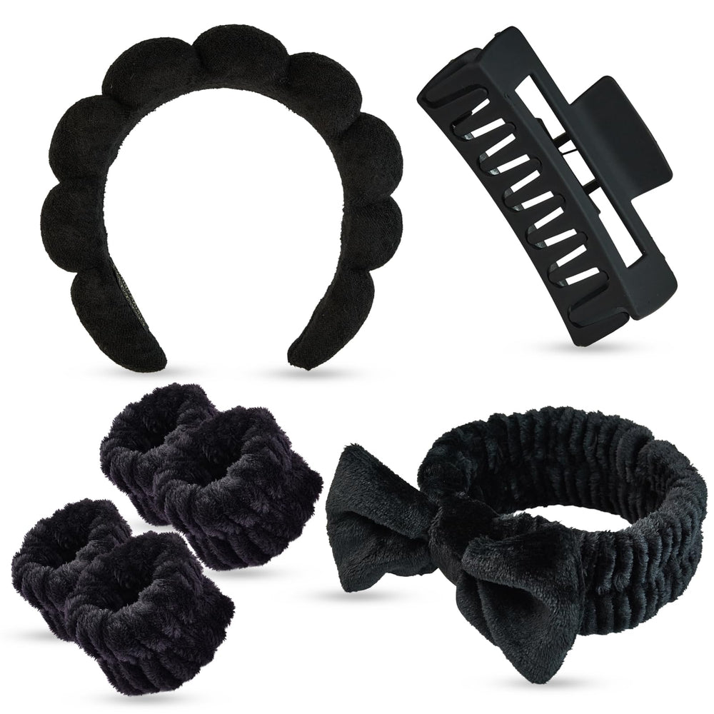 Yaqulen 7 Pcs Spa Set towel headband keeps hair away from the face during cleansing.