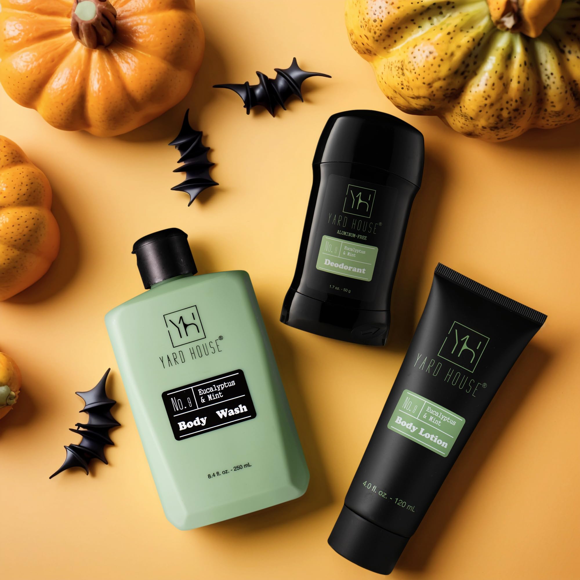Yard House body wash bottle 8oz offers refreshing eucalyptus and mint cleanse.