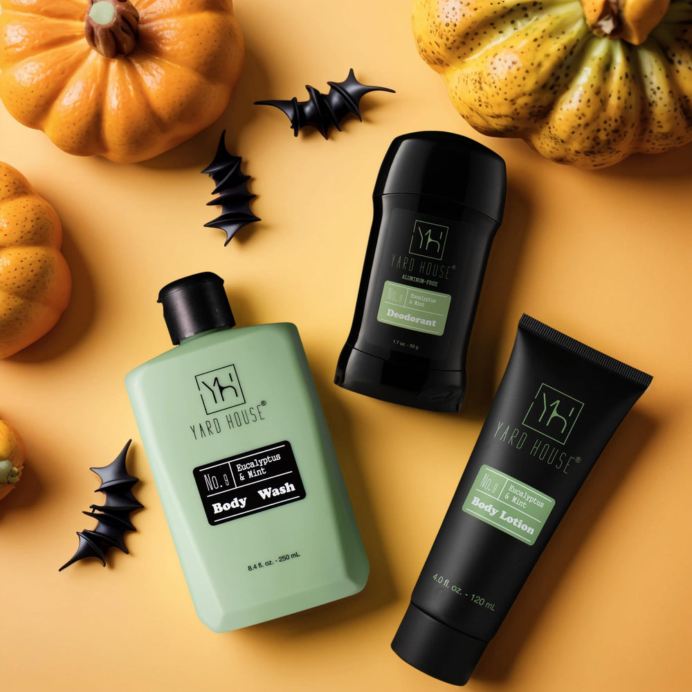 Yard House body wash bottle 8oz offers refreshing eucalyptus and mint cleanse.