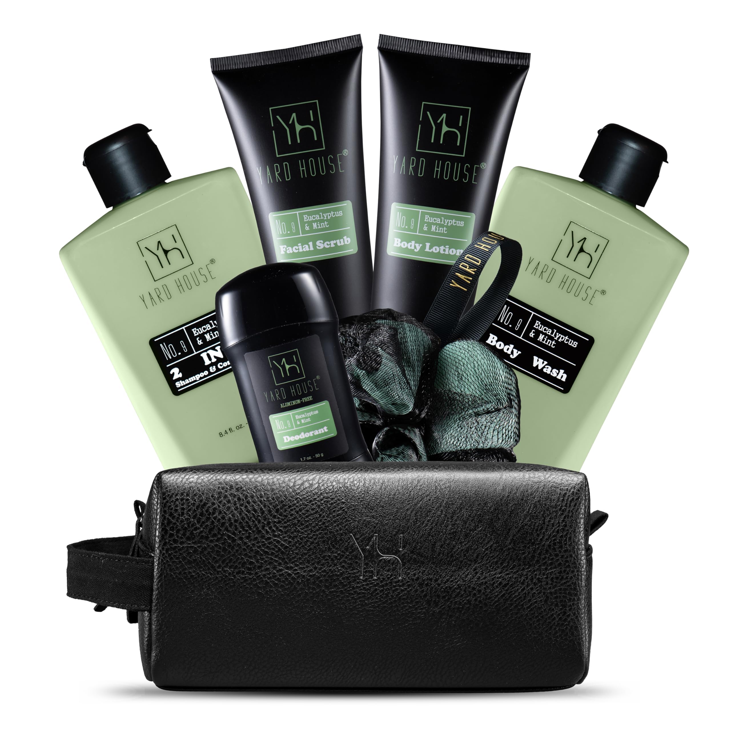 Yard House luxury leather toiletry bag in travel-ready gift set