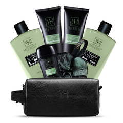 Yard House luxury leather toiletry bag in travel-ready gift set