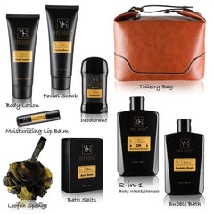 Yard House Sandalwood Amber 2-in-1 Body Wash & Shampoo cleanses skin and hair with masculine fragrance.