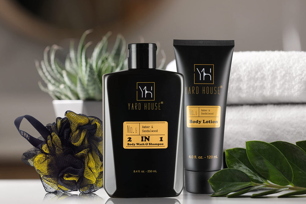 Yard House Sandalwood Amber Facial Scrub exfoliates gently for smoother skin.