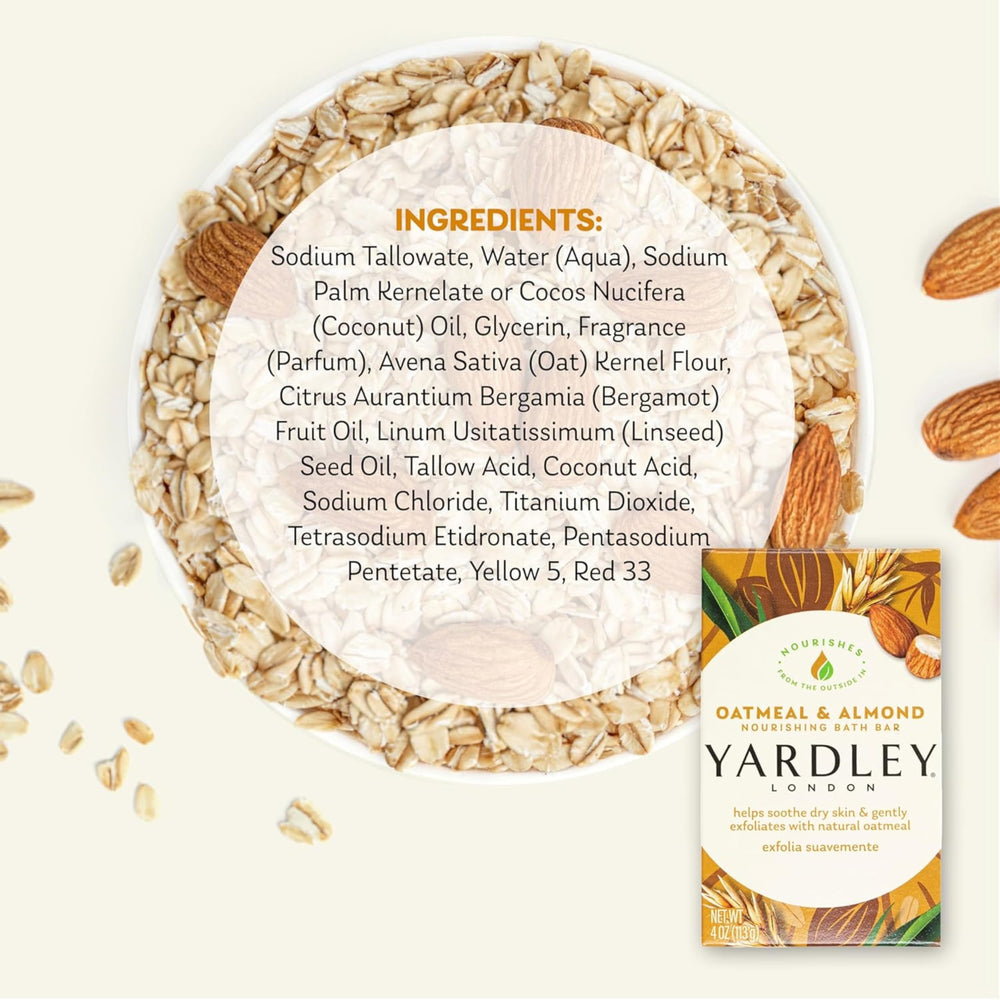 Aromas of almond essence evoke a soothing shower experience with Yardley.