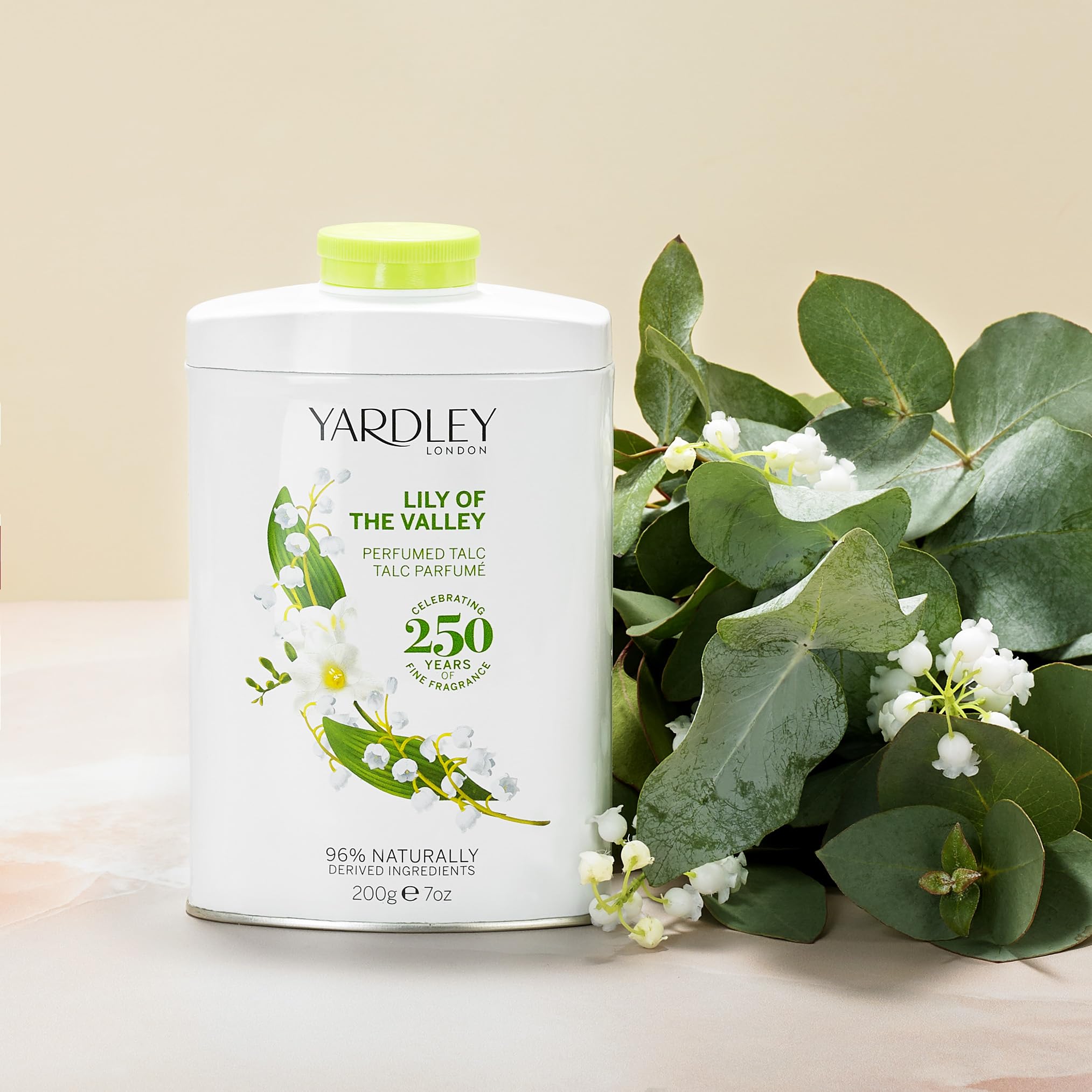 Yardley Lily of the Valley Talc texture close-up highlighting ultra-fine powder