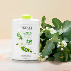Yardley Lily of the Valley Talc texture close-up highlighting ultra-fine powder