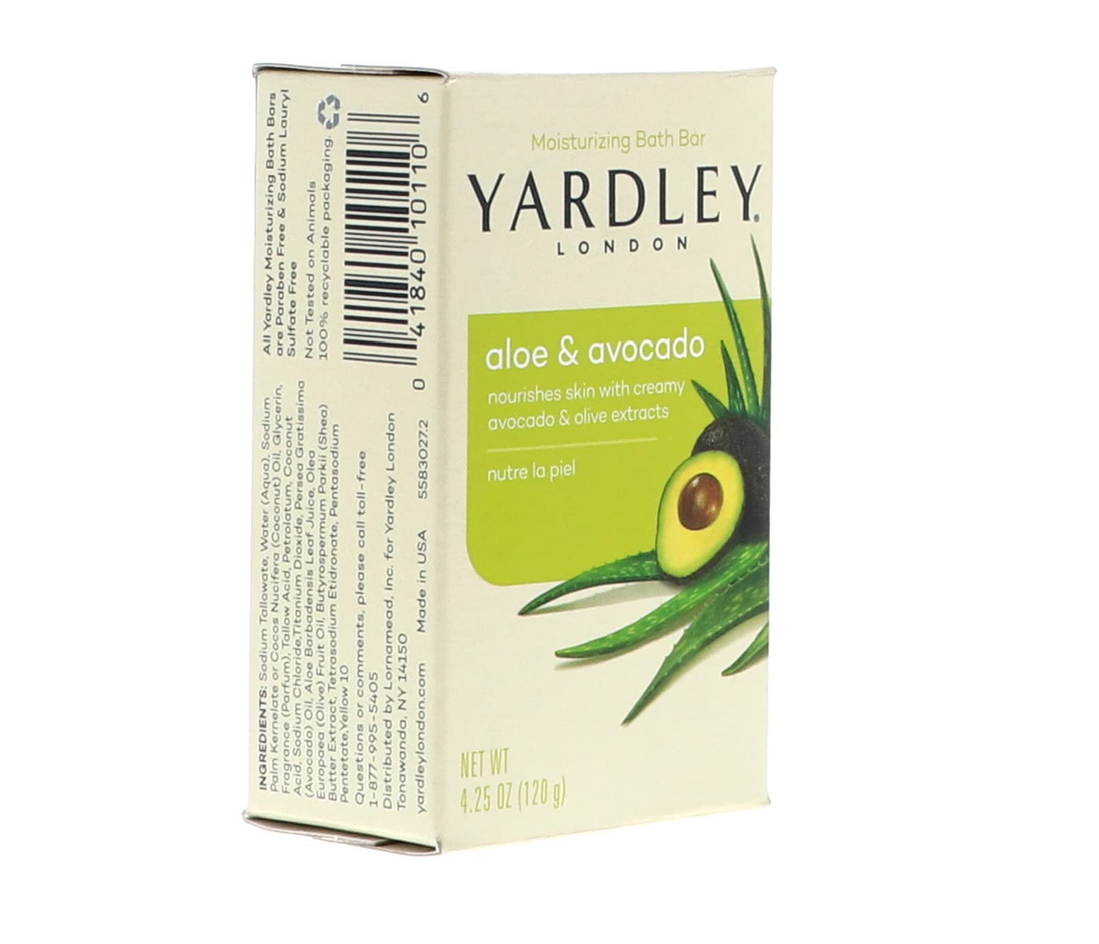 Yardley London Aloe Avocado bar close-up, creamy texture for daily moisture