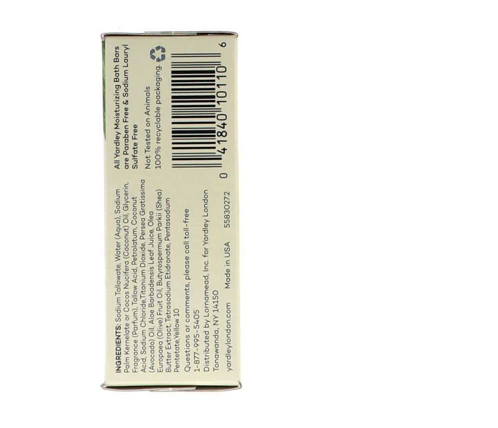 Yardley London bar with avocado-olive extracts, natural nourishment