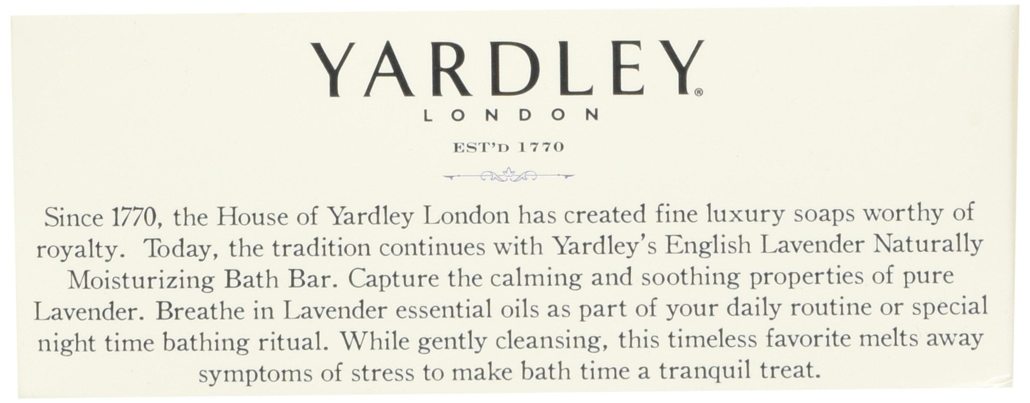 Yardley London English Lavender essential oils droplet image emphasizes pure lavender extracts for relaxation.