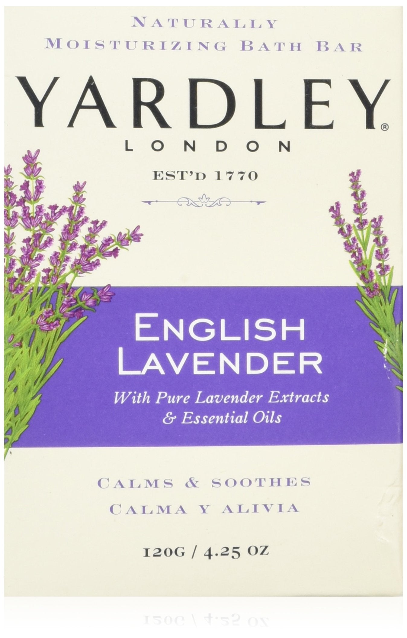 Yardley London English Lavender soap bar packaging showcases premium heritage and soothing scent.