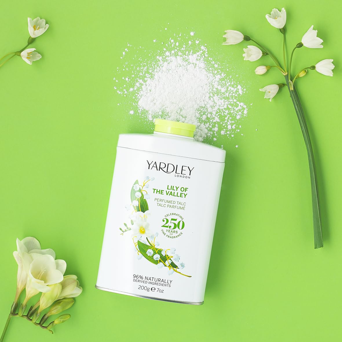 Yardley London Lily of the Valley Talc jar close-up with soft fragrance hints